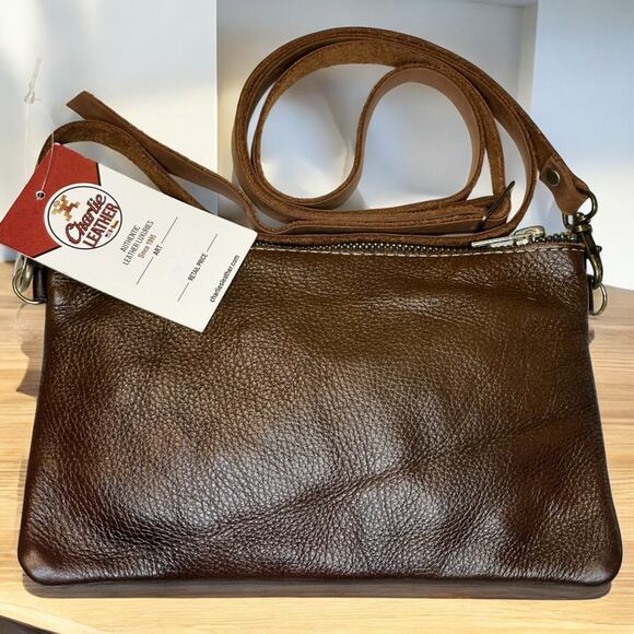 Charlie Western Turquoise Embossed Brown Leather Crossbody Soft Boho Handbag NWT - Picture 5 of 6